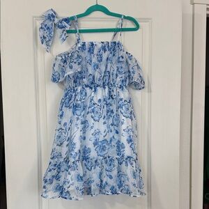 Chic Blue Floral Kids Dress with Bow